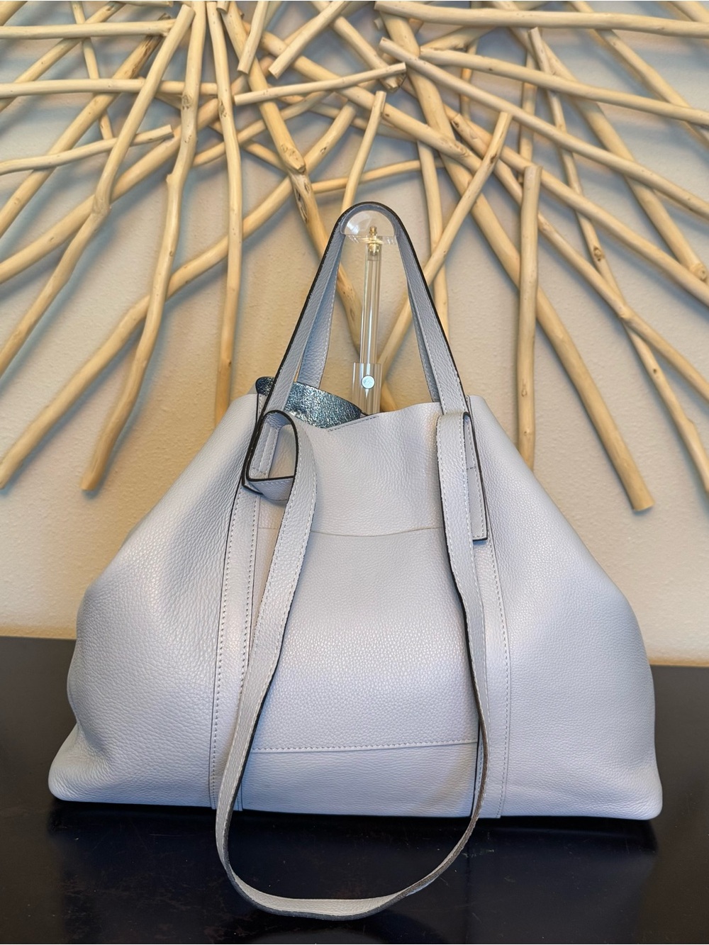 Women’s beautiful genuine leather tote in a soft light blue tone 💙
